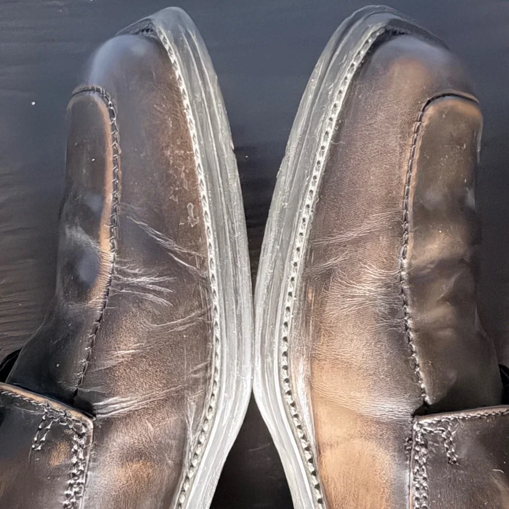 Kenneth Cole Reaction Oxford Mens 9 Brown Good Distressed Leather Square Toe